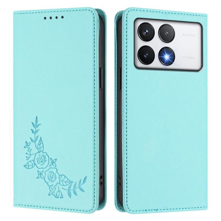 For Xiaomi Poco F6 Pro / Redmi K70 / K70 Pro Peony Embossed Magnetic RFID Vegan Leather Phone Case