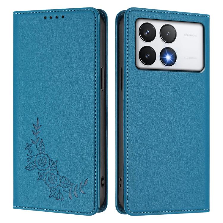 For Xiaomi Poco F6 Pro / Redmi K70 / K70 Pro Peony Embossed Magnetic RFID Vegan Leather Phone Case
