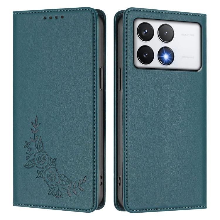 For Xiaomi Poco F6 Pro / Redmi K70 / K70 Pro Peony Embossed Magnetic RFID Vegan Leather Phone Case