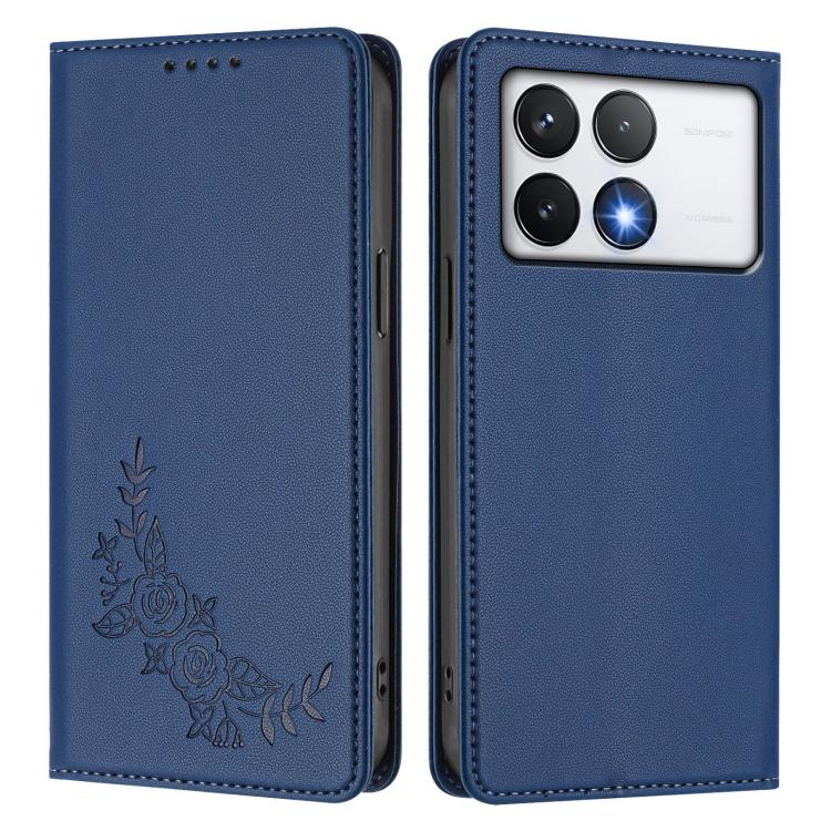 For Xiaomi Poco F6 Pro / Redmi K70 / K70 Pro Peony Embossed Magnetic RFID Vegan Leather Phone Case