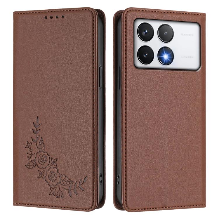 For Xiaomi Poco F6 Pro / Redmi K70 / K70 Pro Peony Embossed Magnetic RFID Vegan Leather Phone Case