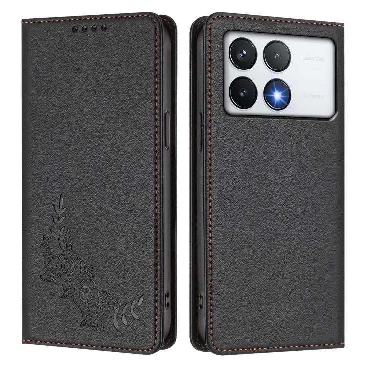 For Xiaomi Poco F6 Pro / Redmi K70 / K70 Pro Peony Embossed Magnetic RFID Vegan Leather Phone Case