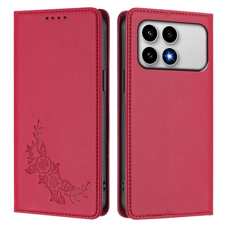For Xiaomi Poco F8 Pro 5G / Redmi K90 Peony Embossed Magnetic RFID Vegan Leather Phone Case