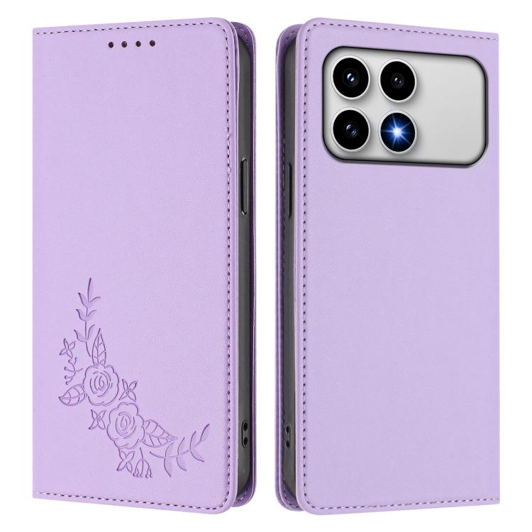 For Xiaomi Poco F8 Pro 5G / Redmi K90 Peony Embossed Magnetic RFID Vegan Leather Phone Case