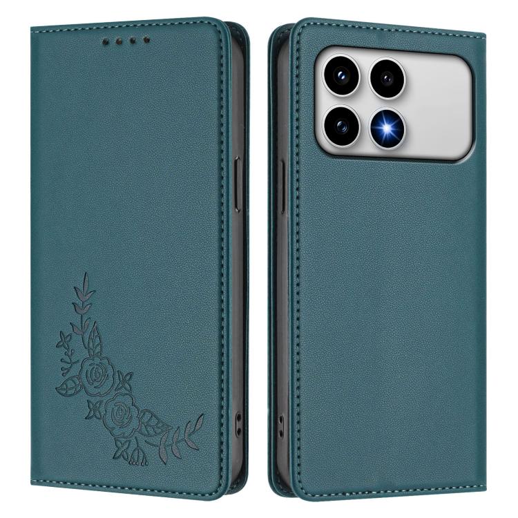 For Xiaomi Poco F8 Pro 5G / Redmi K90 Peony Embossed Magnetic RFID Vegan Leather Phone Case