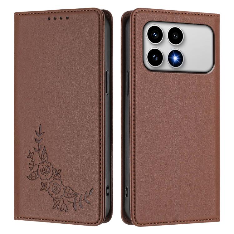 For Xiaomi Poco F8 Pro 5G / Redmi K90 Peony Embossed Magnetic RFID Vegan Leather Phone Case