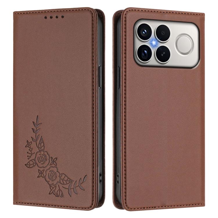 For Xiaomi Poco F8 Ultra 5G / Redmi K90 Pro Max Peony Embossed Magnetic RFID Vegan Leather Phone Case