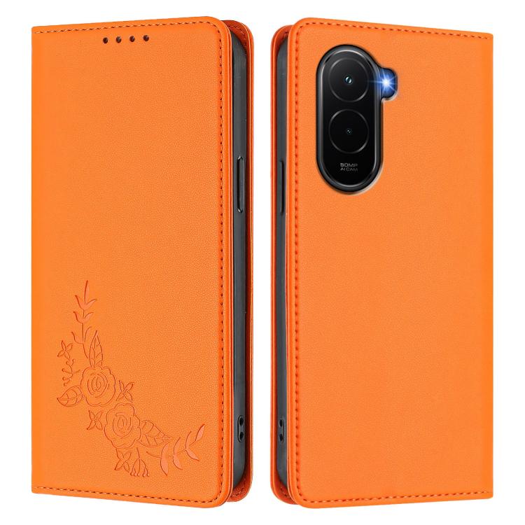 For Xiaomi Poco M7 4G 169mm Peony Embossed Magnetic RFID Vegan Leather Phone Case