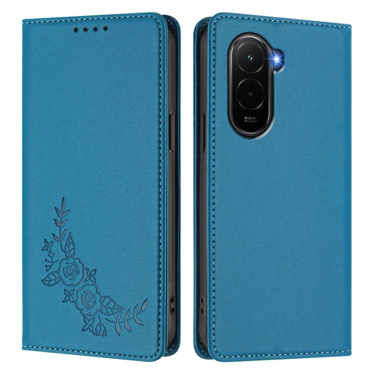 For Xiaomi Poco M7 4G 169mm Peony Embossed Magnetic RFID Vegan Leather Phone Case