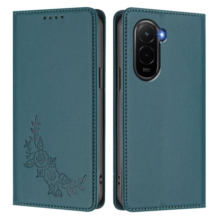 For Xiaomi Poco M7 4G 169mm Peony Embossed Magnetic RFID Vegan Leather Phone Case