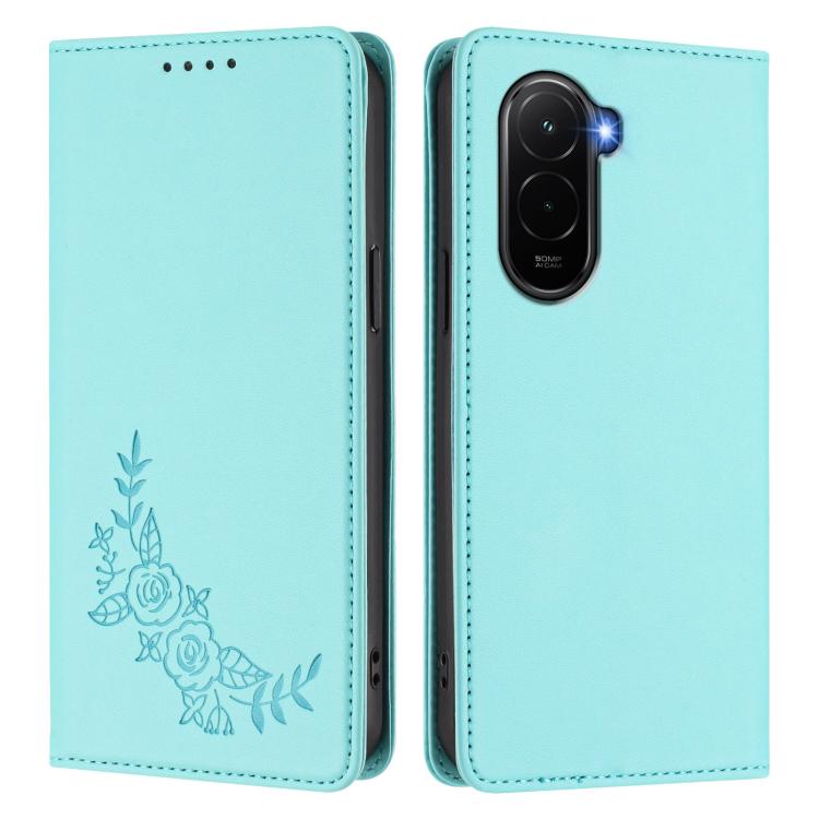 For Xiaomi Poco M7 4G 171mm Peony Embossed Magnetic RFID Vegan Leather Phone Case