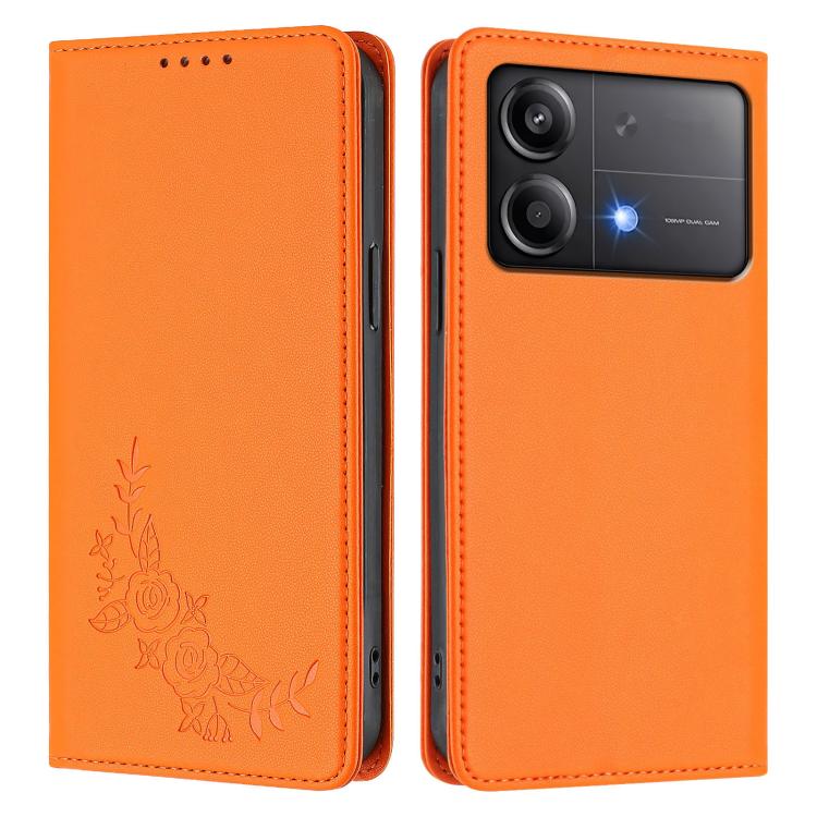 For Xiaomi Poco X6 Neo Peony Embossed Magnetic RFID Vegan Leather Phone Case
