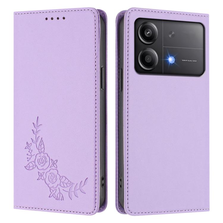 For Xiaomi Poco X6 Neo Peony Embossed Magnetic RFID Vegan Leather Phone Case