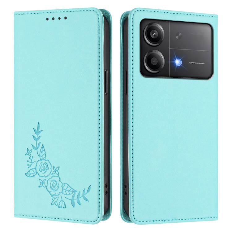 For Xiaomi Poco X6 Neo Peony Embossed Magnetic RFID Vegan Leather Phone Case