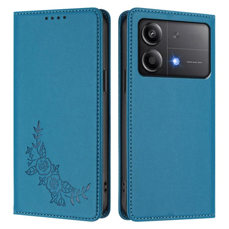 For Xiaomi Poco X6 Neo Peony Embossed Magnetic RFID Vegan Leather Phone Case