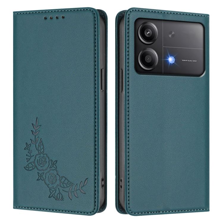 For Xiaomi Poco X6 Neo Peony Embossed Magnetic RFID Vegan Leather Phone Case