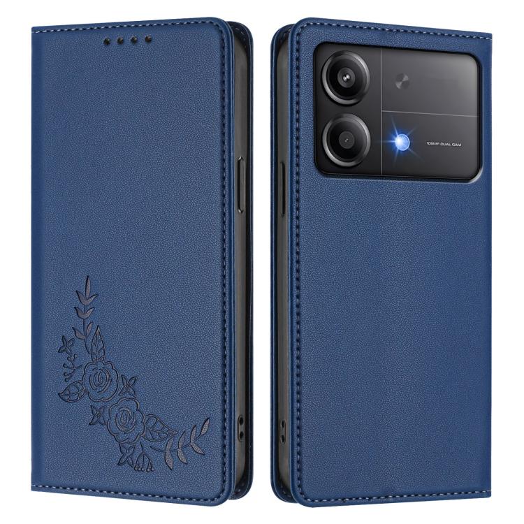 For Xiaomi Poco X6 Neo Peony Embossed Magnetic RFID Vegan Leather Phone Case