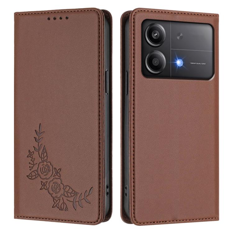 For Xiaomi Poco X6 Neo Peony Embossed Magnetic RFID Vegan Leather Phone Case