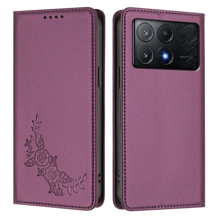 For Xiaomi Poco X6 Pro Peony Embossed Magnetic RFID Vegan Leather Phone Case