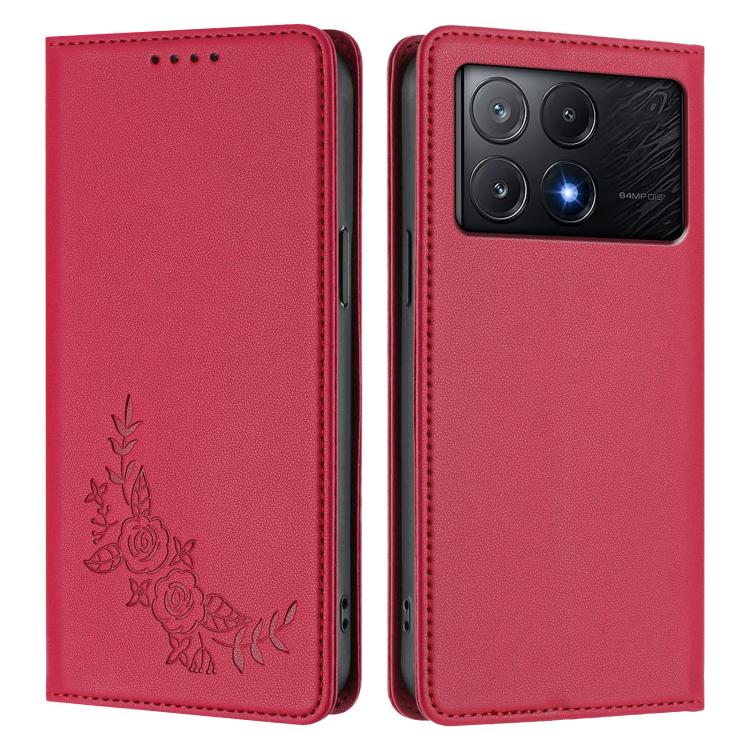 For Xiaomi Poco X6 Pro Peony Embossed Magnetic RFID Vegan Leather Phone Case