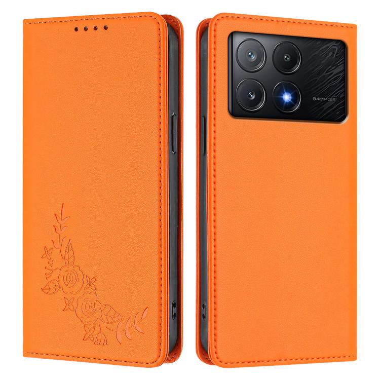 For Xiaomi Poco X6 Pro Peony Embossed Magnetic RFID Vegan Leather Phone Case