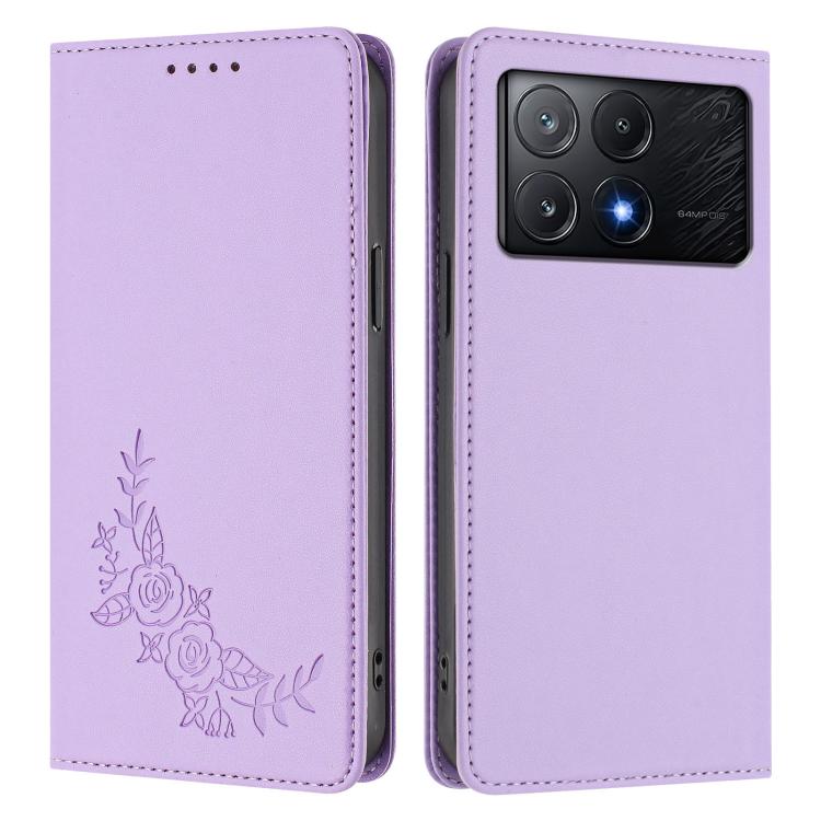 For Xiaomi Poco X6 Pro Peony Embossed Magnetic RFID Vegan Leather Phone Case