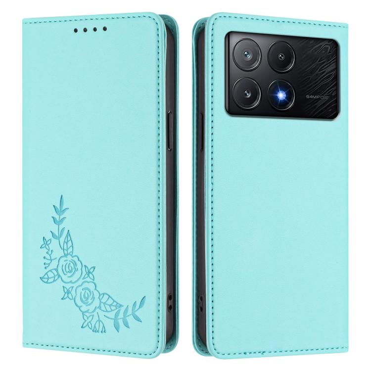 For Xiaomi Poco X6 Pro Peony Embossed Magnetic RFID Vegan Leather Phone Case