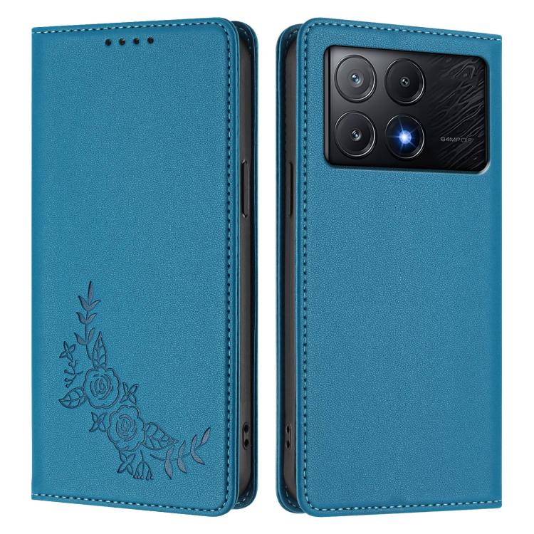 For Xiaomi Poco X6 Pro Peony Embossed Magnetic RFID Vegan Leather Phone Case