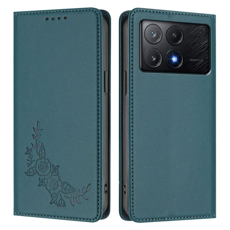 For Xiaomi Poco X6 Pro Peony Embossed Magnetic RFID Vegan Leather Phone Case