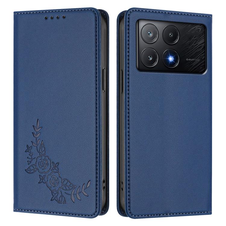 For Xiaomi Poco X6 Pro Peony Embossed Magnetic RFID Vegan Leather Phone Case