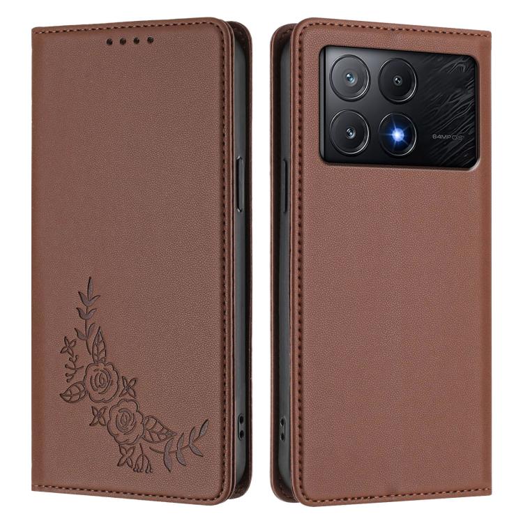 For Xiaomi Poco X6 Pro Peony Embossed Magnetic RFID Vegan Leather Phone Case