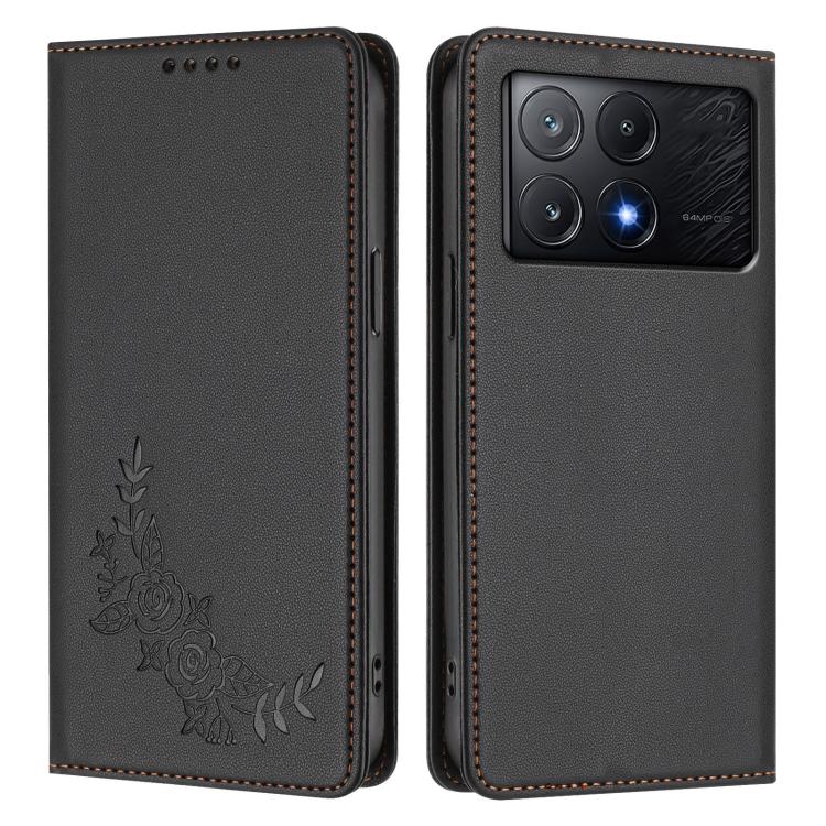 For Xiaomi Poco X6 Pro Peony Embossed Magnetic RFID Vegan Leather Phone Case