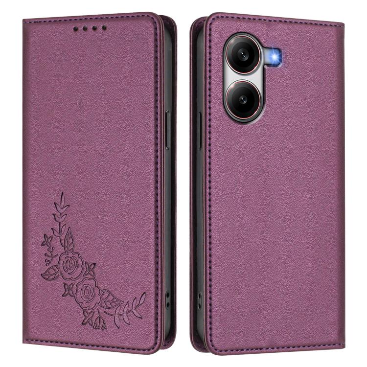 For Xiaomi Poco X7 Pro 5G / Redmi Turbo 4 5G Peony Embossed Magnetic RFID Vegan Leather Phone Case