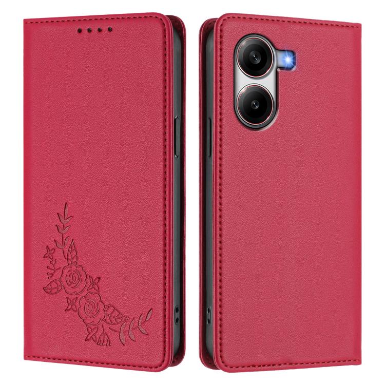 For Xiaomi Poco X7 Pro 5G / Redmi Turbo 4 5G Peony Embossed Magnetic RFID Vegan Leather Phone Case