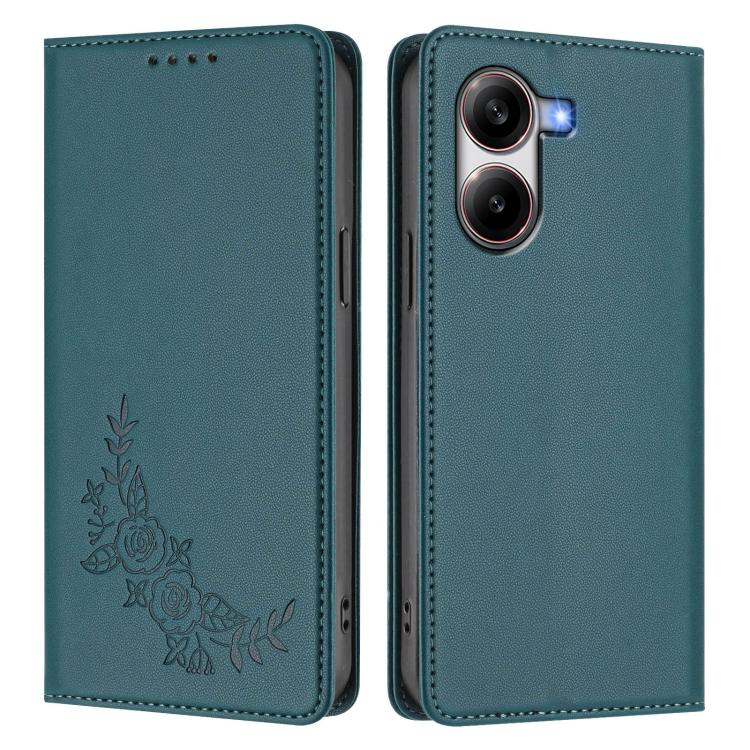For Xiaomi Poco X7 Pro 5G / Redmi Turbo 4 5G Peony Embossed Magnetic RFID Vegan Leather Phone Case