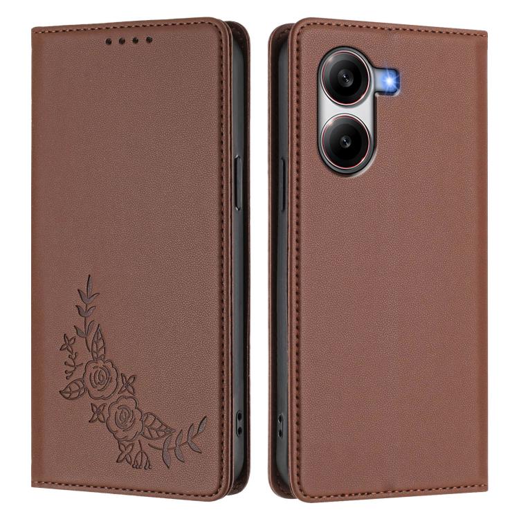 For Xiaomi Poco X7 Pro 5G / Redmi Turbo 4 5G Peony Embossed Magnetic RFID Vegan Leather Phone Case