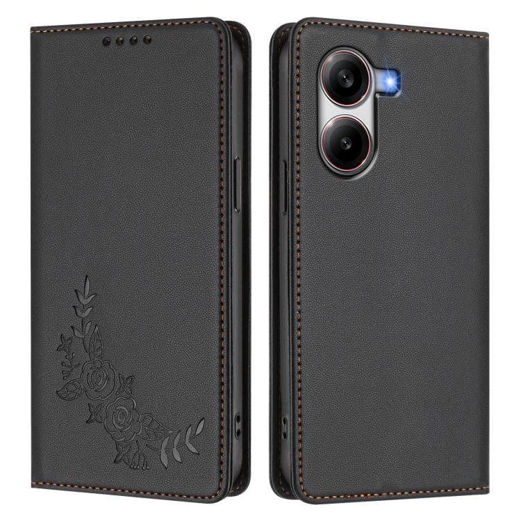 For Xiaomi Poco X7 Pro 5G / Redmi Turbo 4 5G Peony Embossed Magnetic RFID Vegan Leather Phone Case