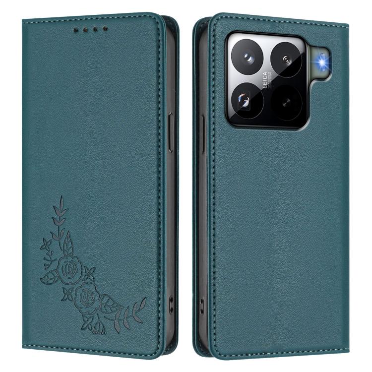 For Xiaomi 15S Pro Peony Embossed Magnetic RFID Vegan Leather Phone Case