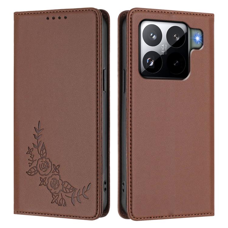 For Xiaomi 15S Pro Peony Embossed Magnetic RFID Vegan Leather Phone Case
