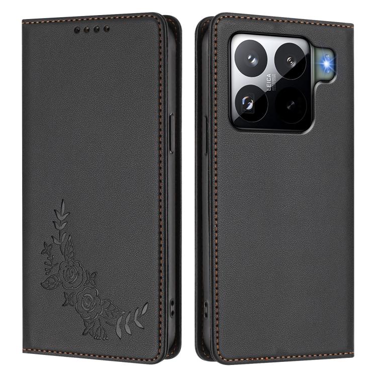 For Xiaomi 15S Pro Peony Embossed Magnetic RFID Vegan Leather Phone Case
