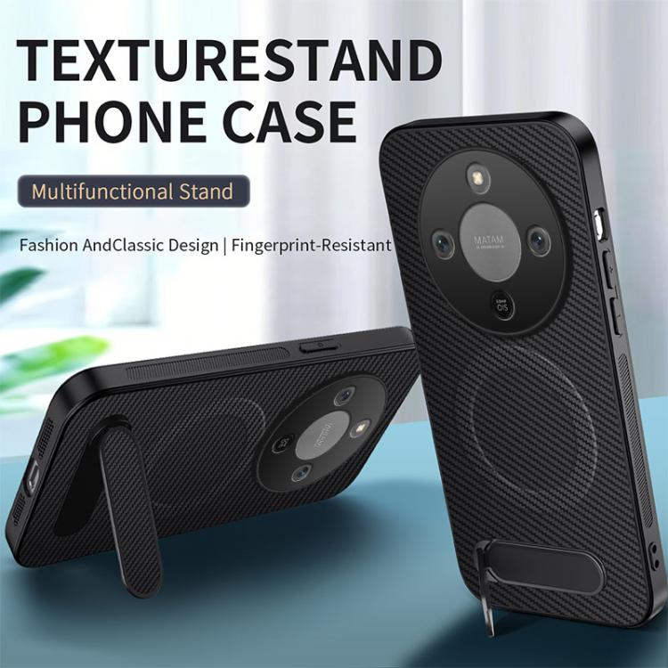 For Honor Magic8 Lite 5G / X9d 5G WANLONFENG Kickstand Carbon Fiber Texture Magnetic Phone Case