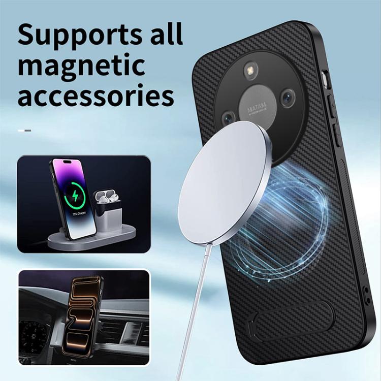 For Honor Magic8 Lite 5G / X9d 5G WANLONFENG Kickstand Carbon Fiber Texture Magnetic Phone Case