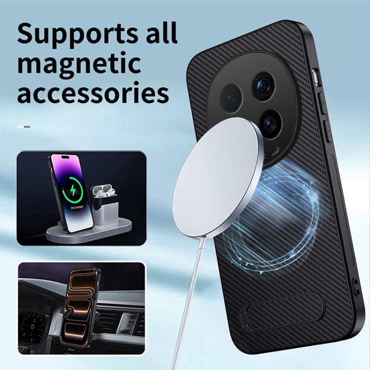 For Honor Magic8 Pro 5G WANLONFENG Kickstand Carbon Fiber Texture Magnetic Phone Case