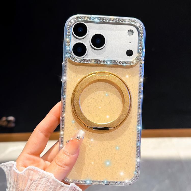 For iPhone 17 Diamond IMD 360 Rotation Magnetic Metal Holder Phone Case with Strap