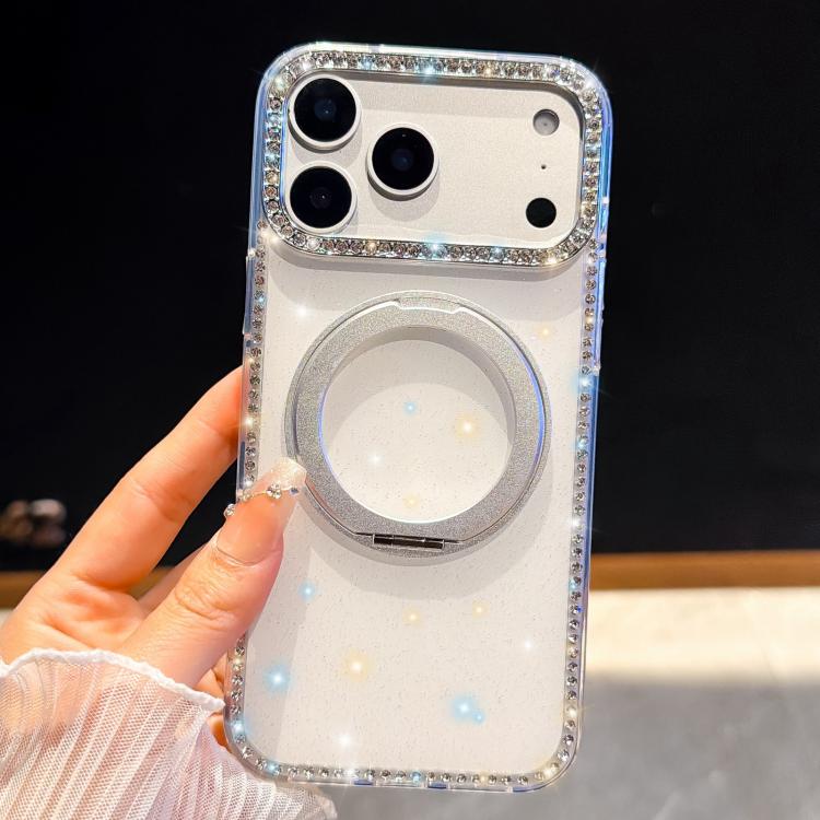 For iPhone 13 Diamond IMD 360 Rotation Magnetic Metal Holder Phone Case with Strap