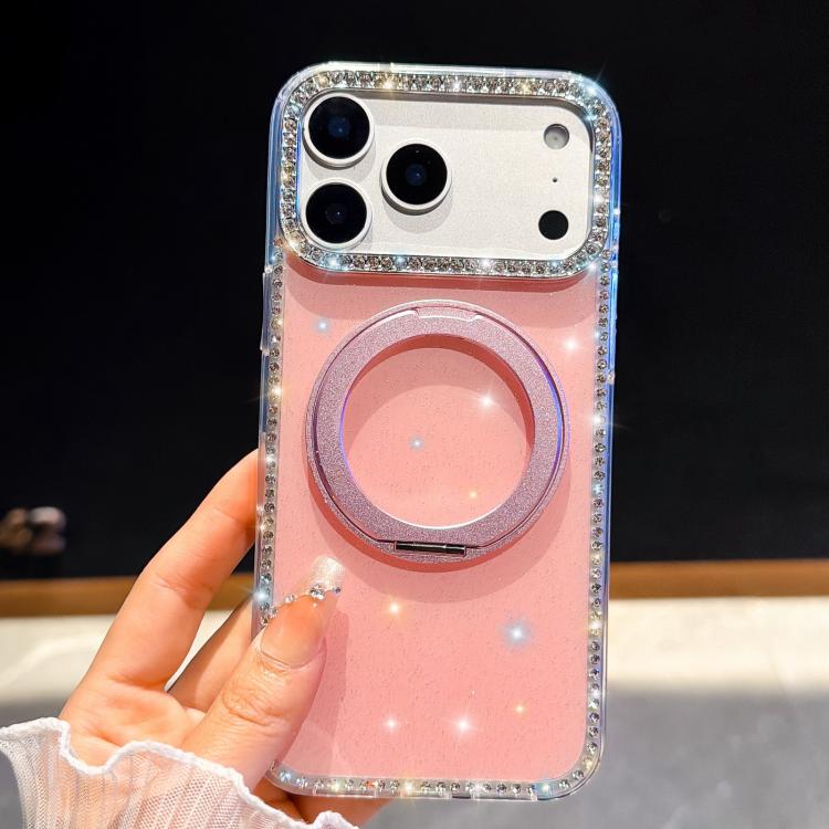 For iPhone 17 Pro Diamond IMD 360 Rotation Magnetic Metal Holder Phone Case