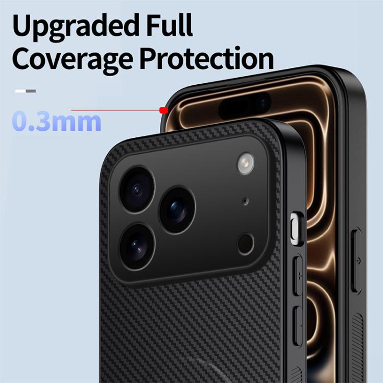 For iPhone 17 Pro WANLONFENG Kickstand Carbon Fiber Texture Magnetic Phone Case