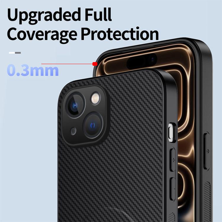 For iPhone 15 WANLONFENG Kickstand Carbon Fiber Texture Magnetic Phone Case