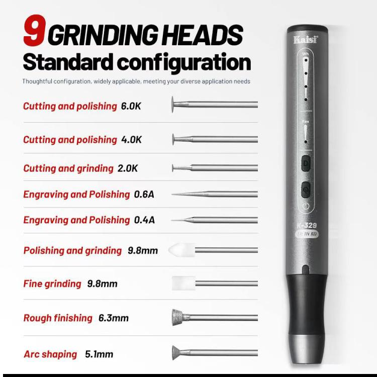 Kaisi 329 Multifunction Charging Polish Pen with 9pcs Grinding Heads