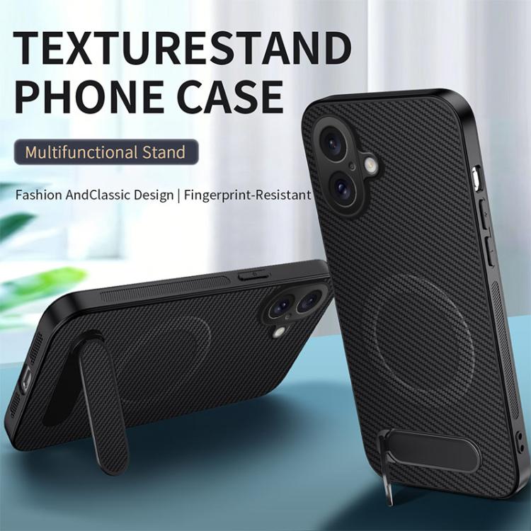 For iPhone 17 WANLONFENG Kickstand Carbon Fiber Texture Magnetic Phone Case with 2pcs Screen Films